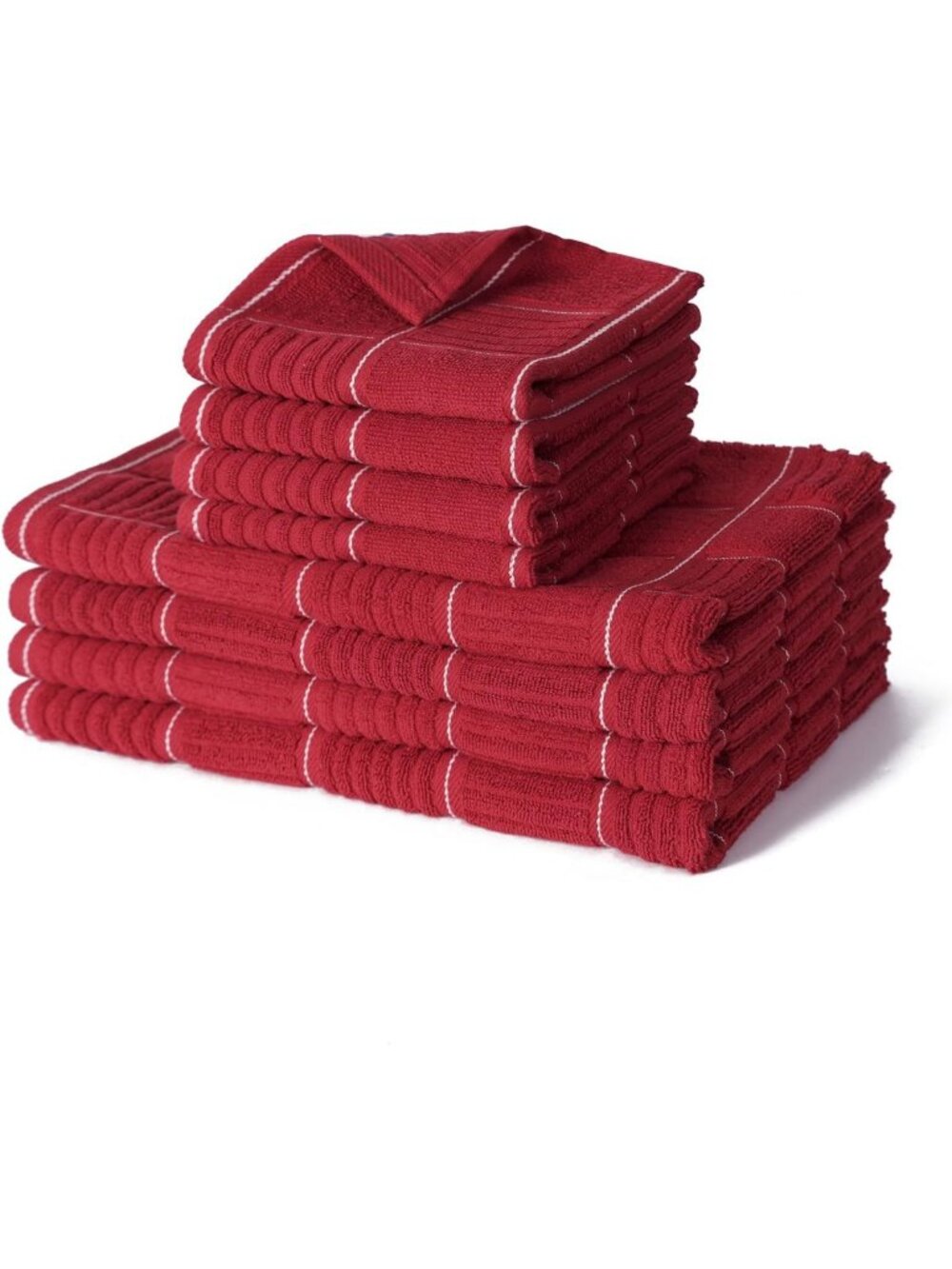 Red Kitchen Towels & Dishcloths Set - 8 Pack for Washing, Cleaning & Drying